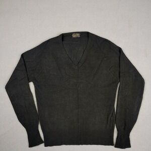 Vintage 50s 90% Cashmere 10% Virgin Wool Sweater Men Medium Black V Neck Classic